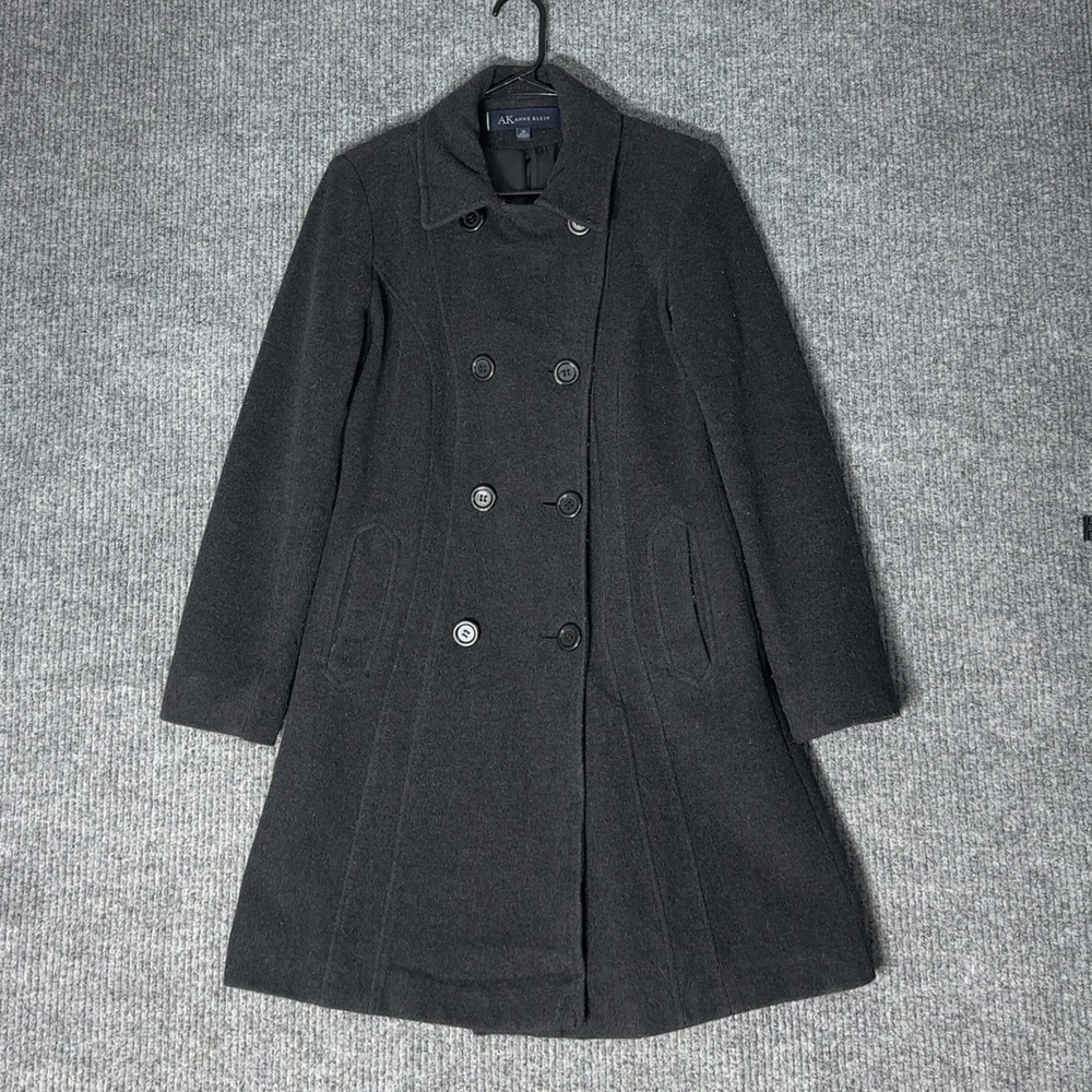 Anne Klein Pea Coat Womens XS Charcoal Grey Double Breasted Wool Blend Outerwear